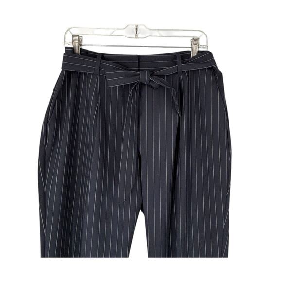 Talbots Pintripe Pants High Waist Slim Ankle Stretch Size 10 Classic Belted Navy - Picture 1 of 9
